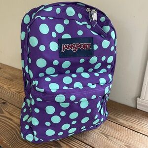 Jansport | Purple Backpack with Teal Polka Dots 17”